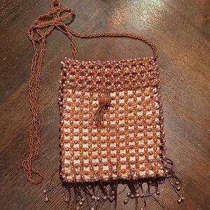 Bijoux Terner Elegant  Beaded Brown Crossbody Bag